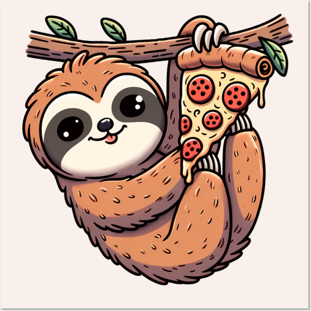 Cute Sloth with a Slice of Pizza Wall Art by logiamerch