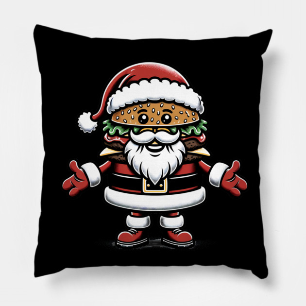Funny Burger Xmas Style, Santa Loves Burgers Pillow by logiamerch