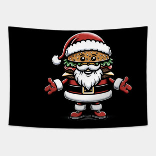 Funny Burger Xmas Style, Santa Loves Burgers Tapestry