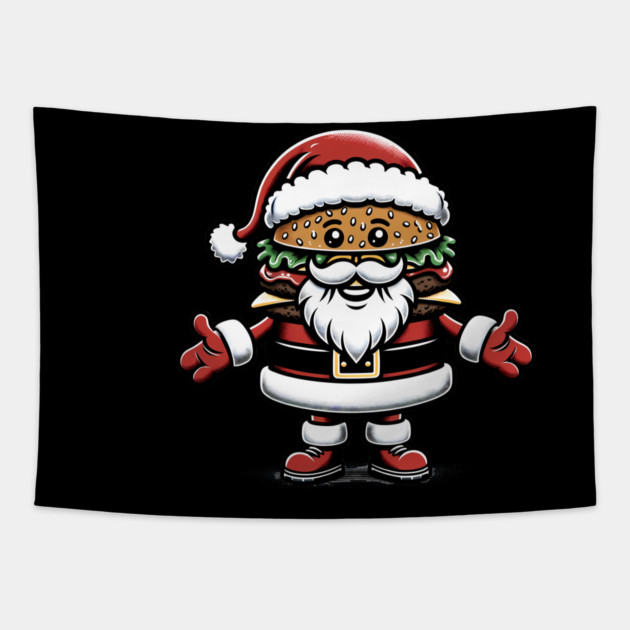 Funny Burger Xmas Style, Santa Loves Burgers Tapestry by logiamerch