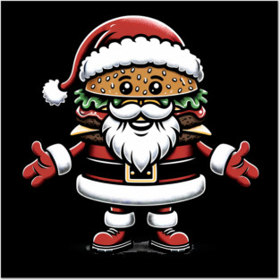 Funny Burger Xmas Style, Santa Loves Burgers Posters and Art