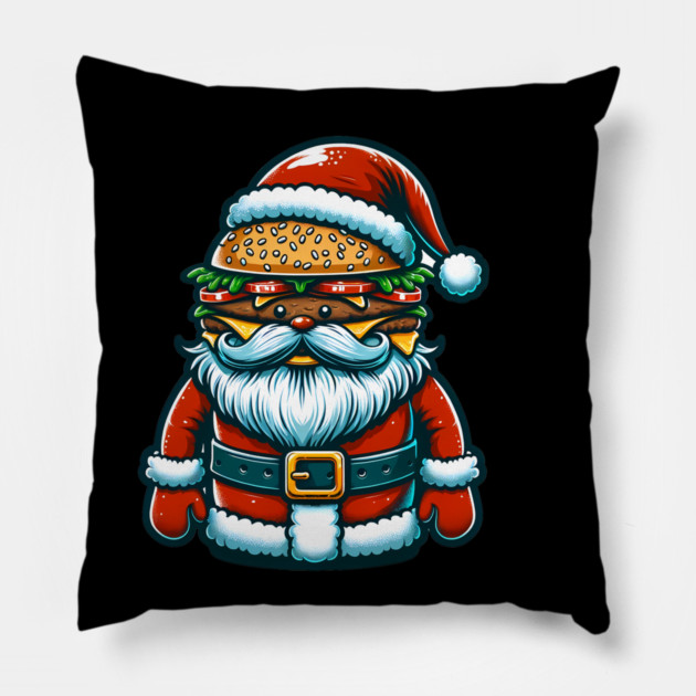 Funny Burger Xmas Style, Santa Loves Burgers Pillow by logiamerch