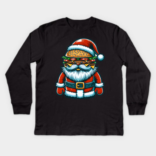 Funny Burger Xmas Style, Santa Loves Burgers Kids Long Sleeve T-Shirt