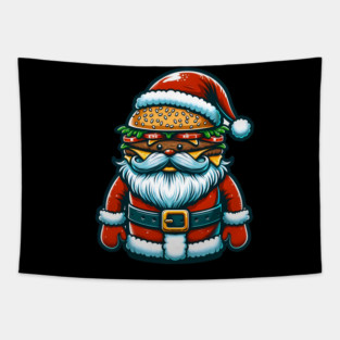 Funny Burger Xmas Style, Santa Loves Burgers Tapestry