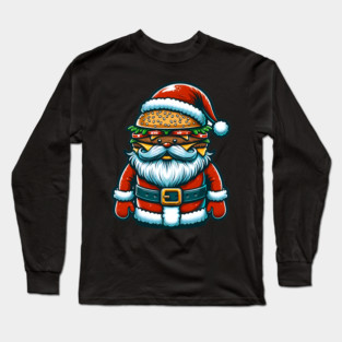 Funny Burger Xmas Style, Santa Loves Burgers Long Sleeve T-Shirt