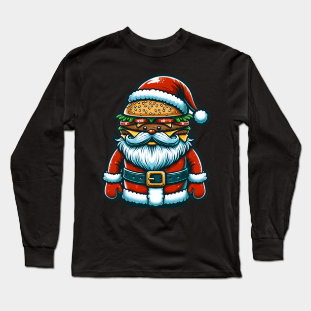 Funny Burger Xmas Style, Santa Loves Burgers Long Sleeve T-Shirt by logiamerch