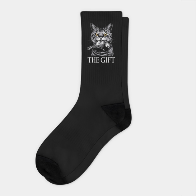 Cat with Bird "The Gift" Dark Humor Socks by Anticorporati