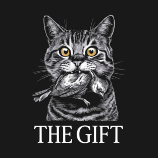 Cat with Bird "The Gift" Dark Humor T-Shirt