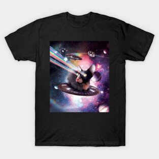 Universe Hairless Cat On UFO Lazer T-Shirt
