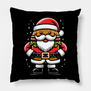 Funny Burger Xmas Style, Santa Loves Burgers Pillow