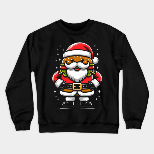 Funny Burger Xmas Style, Santa Loves Burgers Crewneck Sweatshirt by logiamerch