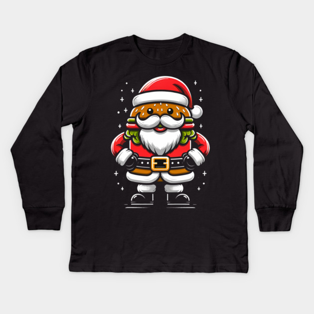 Funny Burger Xmas Style, Santa Loves Burgers Kids Long Sleeve T-Shirt by logiamerch