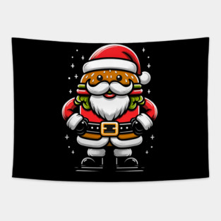 Funny Burger Xmas Style, Santa Loves Burgers Tapestry