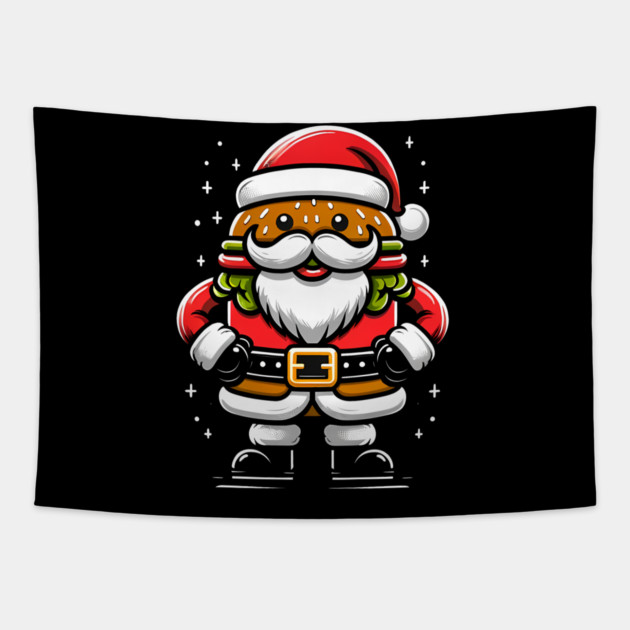 Funny Burger Xmas Style, Santa Loves Burgers Tapestry by logiamerch
