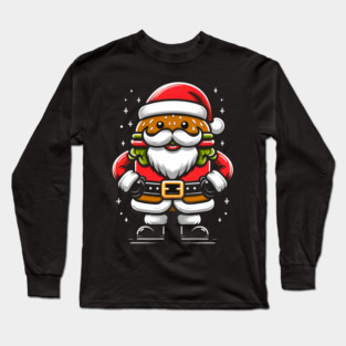 Funny Burger Xmas Style, Santa Loves Burgers Long Sleeve T-Shirt