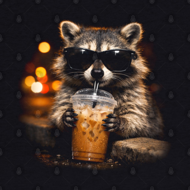 Raccoon-Drinking-Iced-Coffee by VOILA