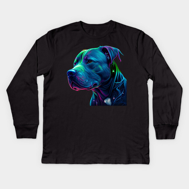 Blue Nose pitbull Neon Brilliance Pride Kids Long Sleeve T-Shirt by IamActiveDog