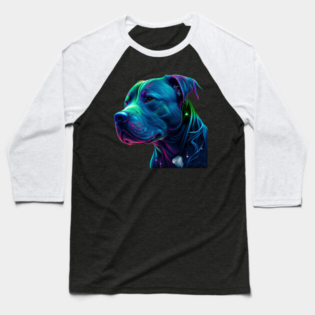 Blue Nose pitbull Neon Brilliance Pride Baseball T-Shirt by IamActiveDog