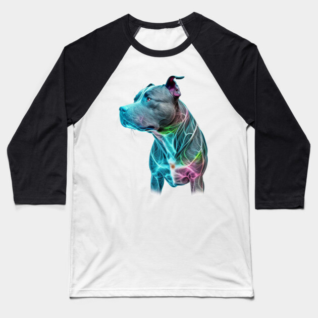 Blue Nose Pitbull Neon Elegance: Grace and Power Baseball T-Shirt by IamActiveDog