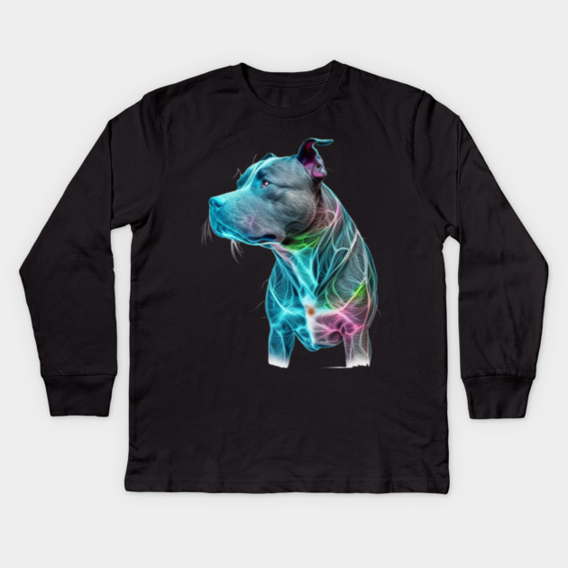 Blue Nose Pitbull Neon Elegance: Grace and Power Kids Long Sleeve T-Shirt by IamActiveDog