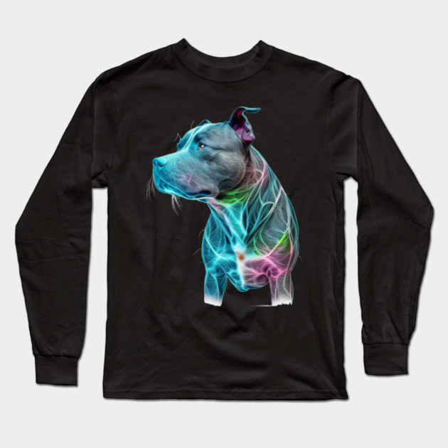 Blue Nose Pitbull Neon Elegance: Grace and Power Long Sleeve T-Shirt by IamActiveDog
