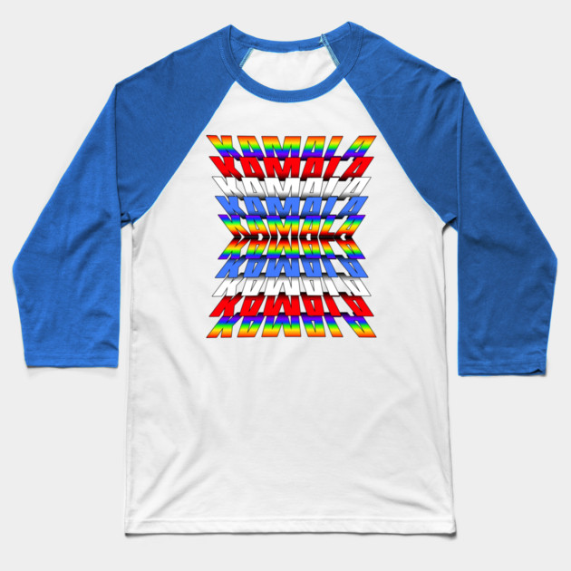 KAMALA in Red White Blue and Rainbow repeating reflecting letters Baseball T-Shirt by Luxinda