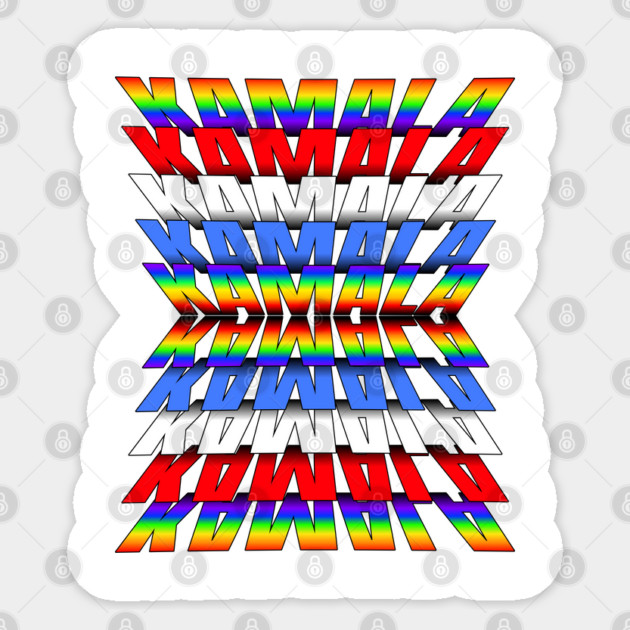 KAMALA in Red White Blue and Rainbow repeating reflecting letters Sticker by Luxinda