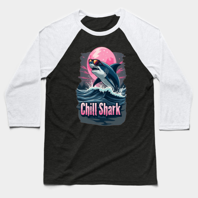 Cute Chill Shark Design Baseball T-Shirt by BirdsnStuff