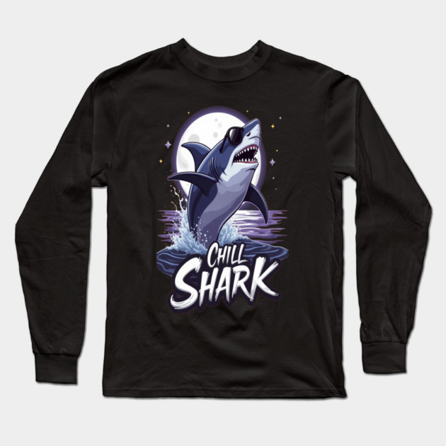 Cute Chill Shark Design Long Sleeve T-Shirt by BirdsnStuff