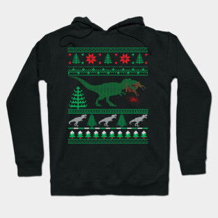Funny Dinosaur T-Rex Eating Reindeer Tree Rex Ugly Christmas Sweater Hoodie