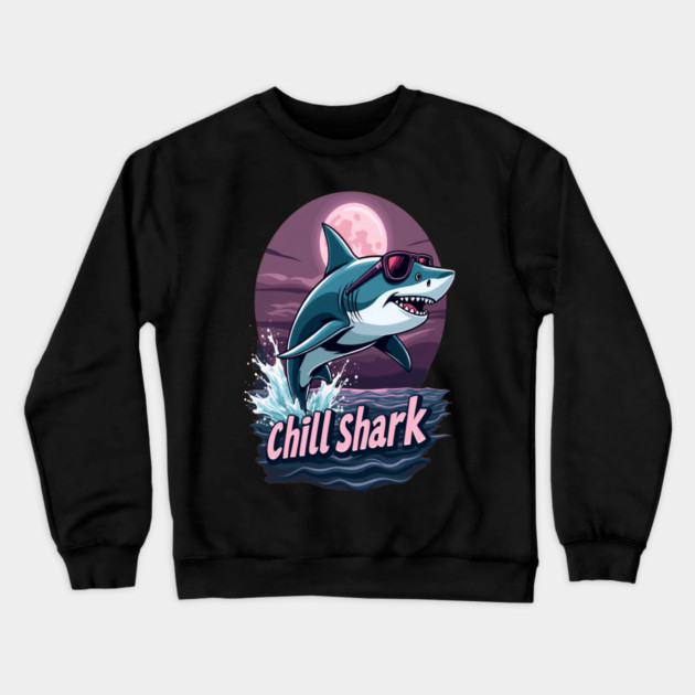 Cute Chill Shark Design Crewneck Sweatshirt by BirdsnStuff