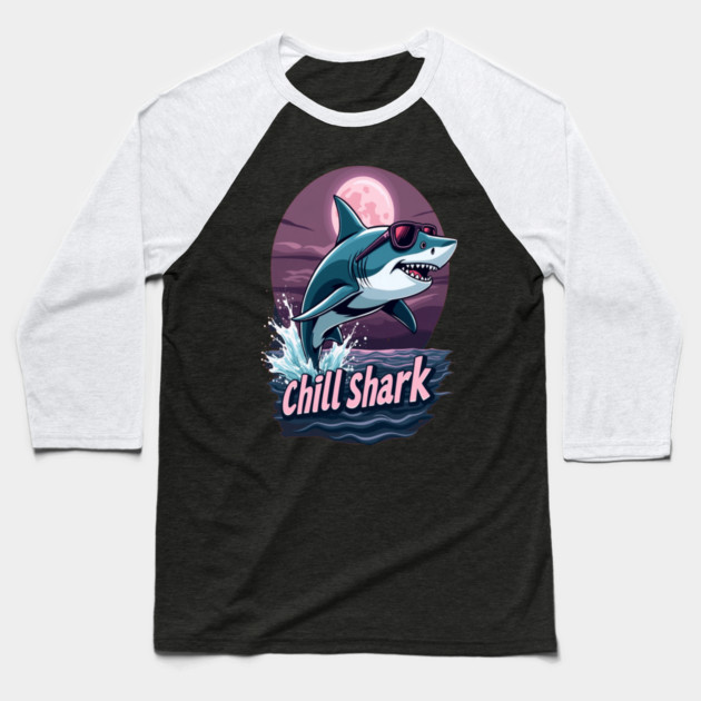Cute Chill Shark Design Baseball T-Shirt by BirdsnStuff