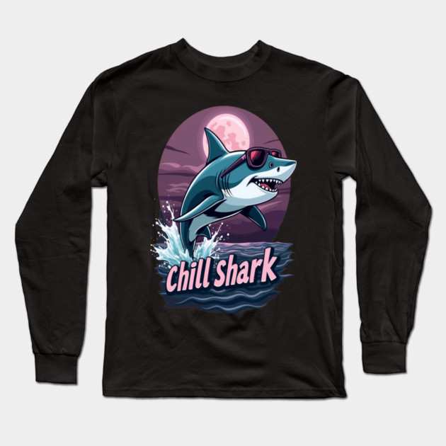 Cute Chill Shark Design Long Sleeve T-Shirt by BirdsnStuff