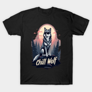 Chill Wolf Text Design T-Shirt