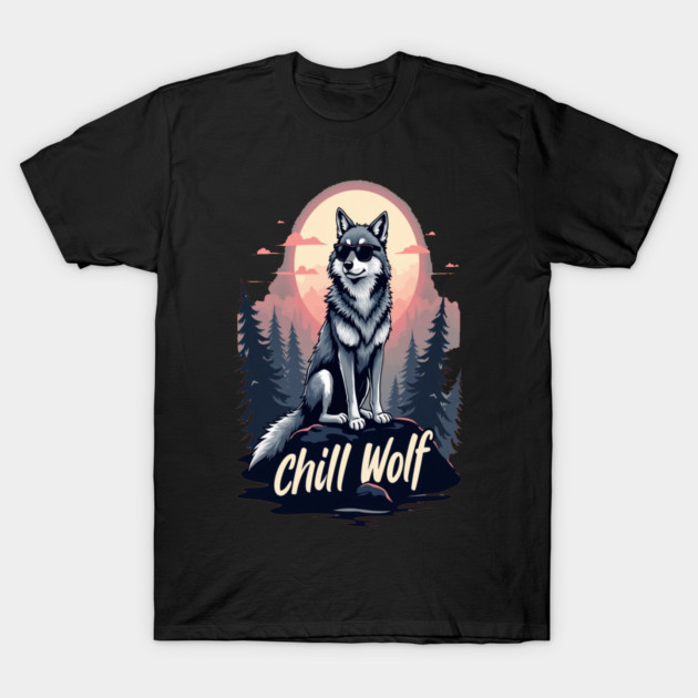 Chill Wolf Text Design T-Shirt by BirdsnStuff