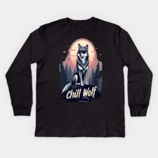 Chill Wolf Text Design Kids Long Sleeve T-Shirt