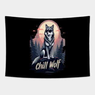 Chill Wolf Text Design Tapestry