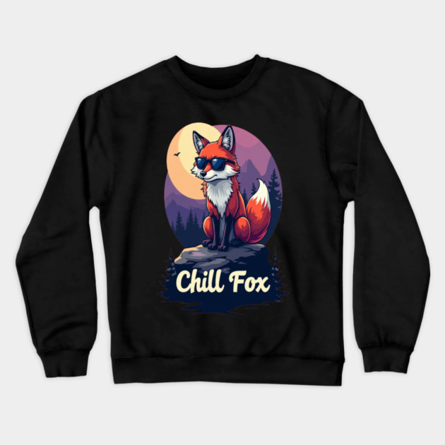 Chill Fox Text Design Crewneck Sweatshirt by BirdsnStuff