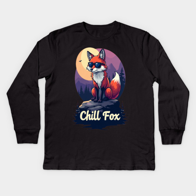 Chill Fox Text Design Kids Long Sleeve T-Shirt by BirdsnStuff