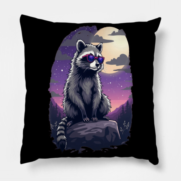 Cute Raccoon in Sunglasses Pillow by BirdsnStuff