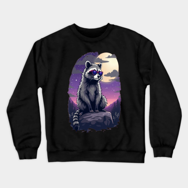 Cute Raccoon in Sunglasses Crewneck Sweatshirt by BirdsnStuff