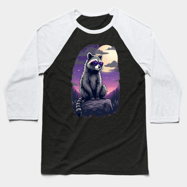 Cute Raccoon in Sunglasses Baseball T-Shirt by BirdsnStuff