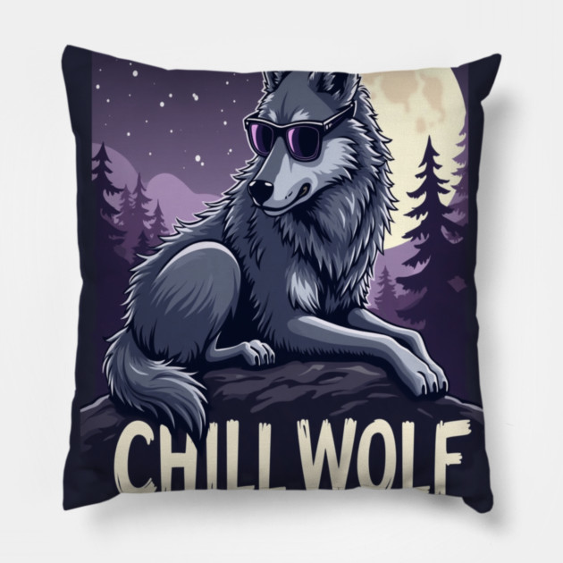 Chill Wolf in Sunglasses Pillow by BirdsnStuff