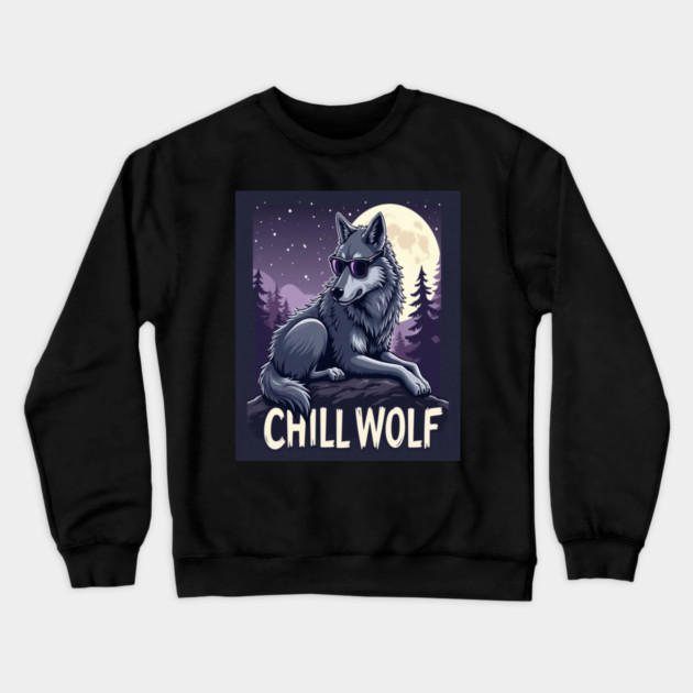 Chill Wolf in Sunglasses Crewneck Sweatshirt by BirdsnStuff