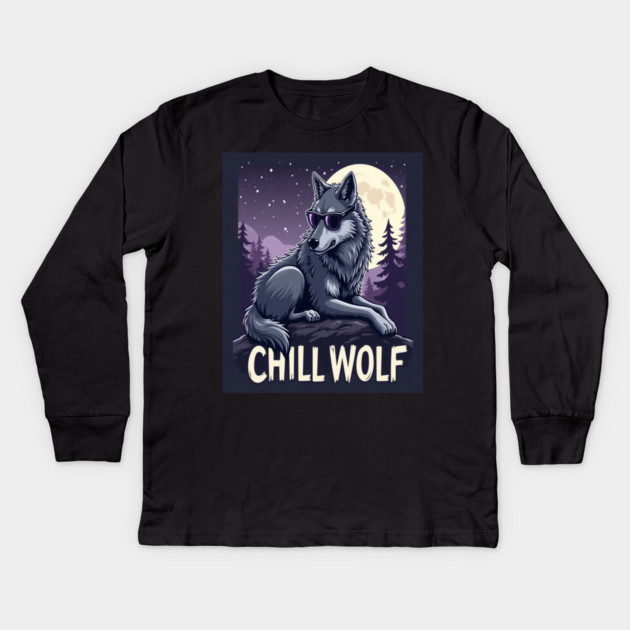 Chill Wolf in Sunglasses Kids Long Sleeve T-Shirt by BirdsnStuff