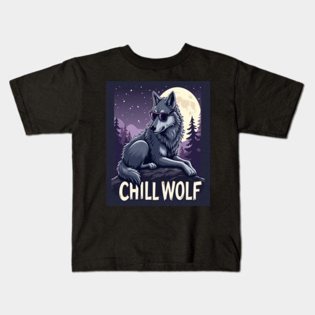 Chill Wolf in Sunglasses Kids T-Shirt by BirdsnStuff