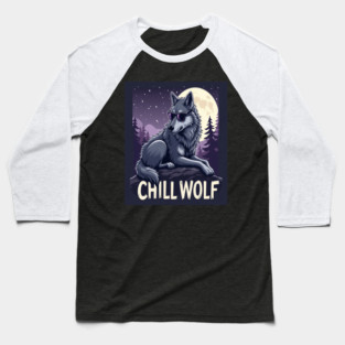 Chill Wolf in Sunglasses Baseball T-Shirt
