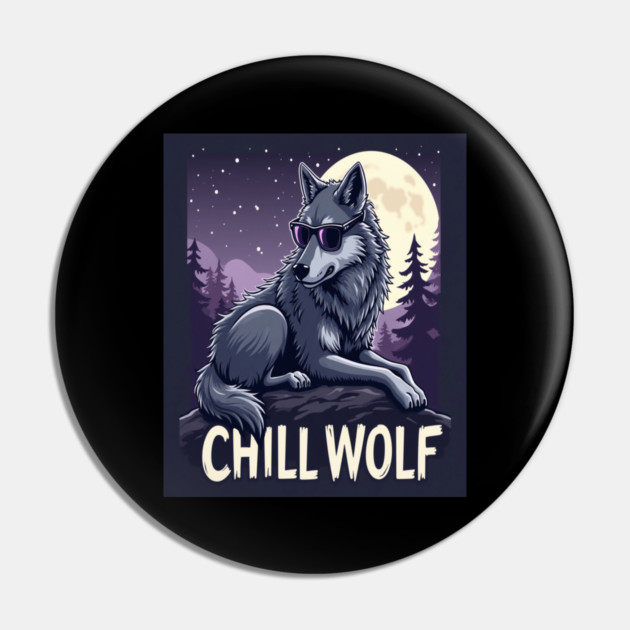 Chill Wolf in Sunglasses Pin by BirdsnStuff