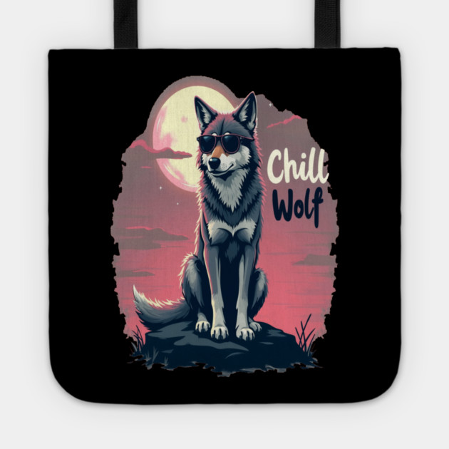 Chill Wolf Text Design Tote by BirdsnStuff