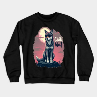 Chill Wolf Text Design Crewneck Sweatshirt